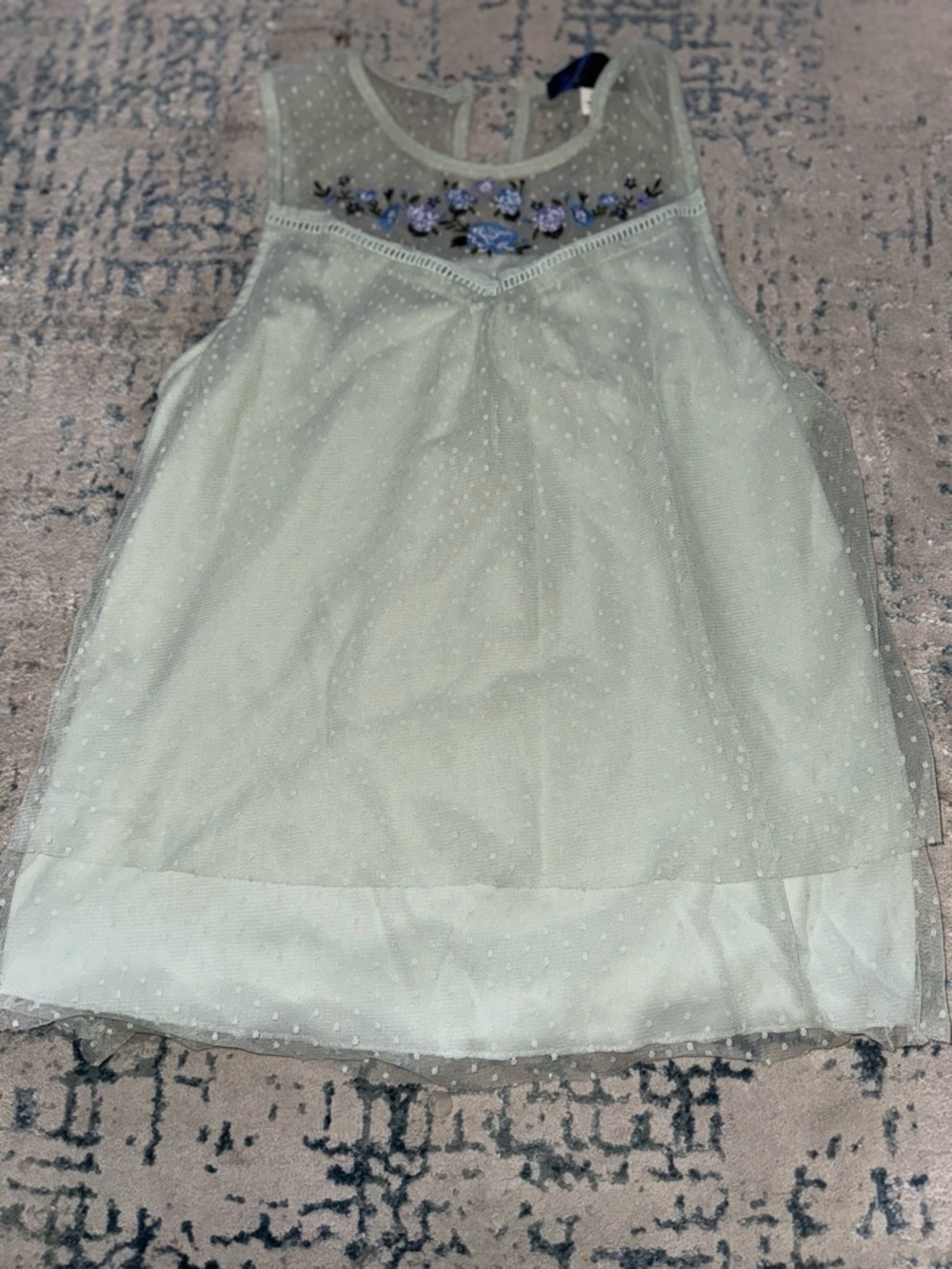 Blue Rain Cream Swiss-Dot Sleeveless Top with Lilac Embroidery
